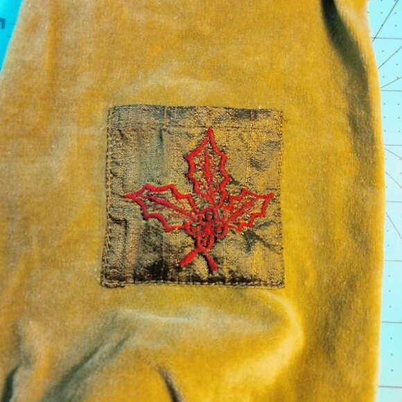 Velvet Wine Bottle Bag Maple Leaf Embroidery Vintage Autumn Fall Thanksgiving - Picture 4 of 5